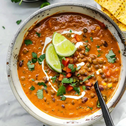 Vegan Lentil Tortilla Soup