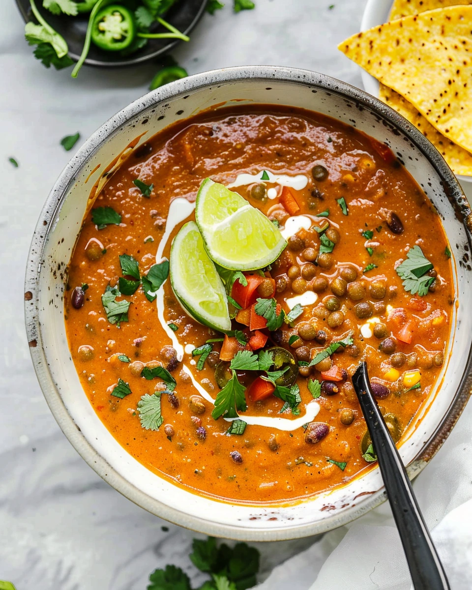 Vegan Lentil Tortilla Soup