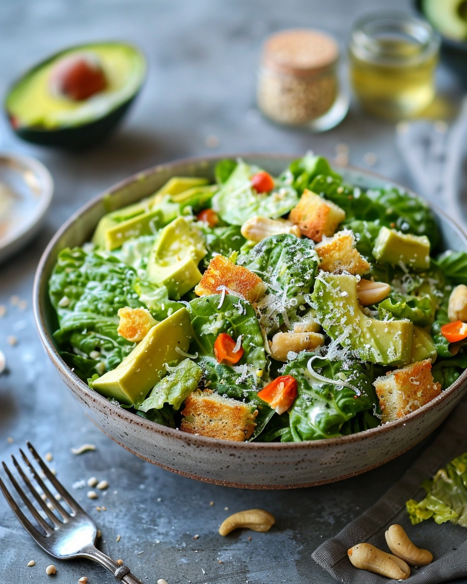 Avocado Cashew Caesar Salad