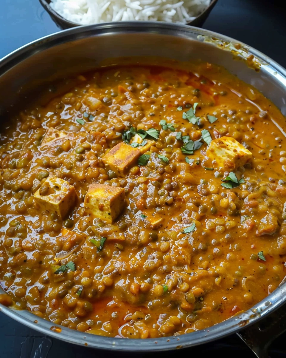 Spicy Vegan Tofu Lentil Curry with Coconut Milk