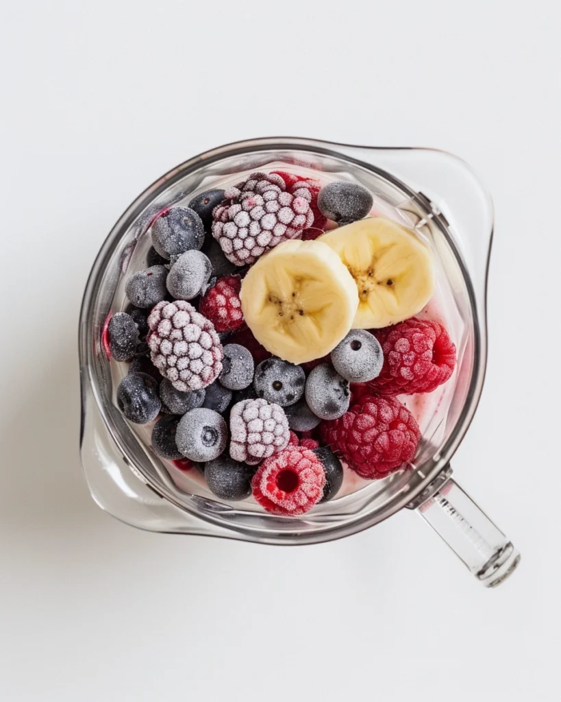 Mixed Berry + Yogurt Smoothie Process