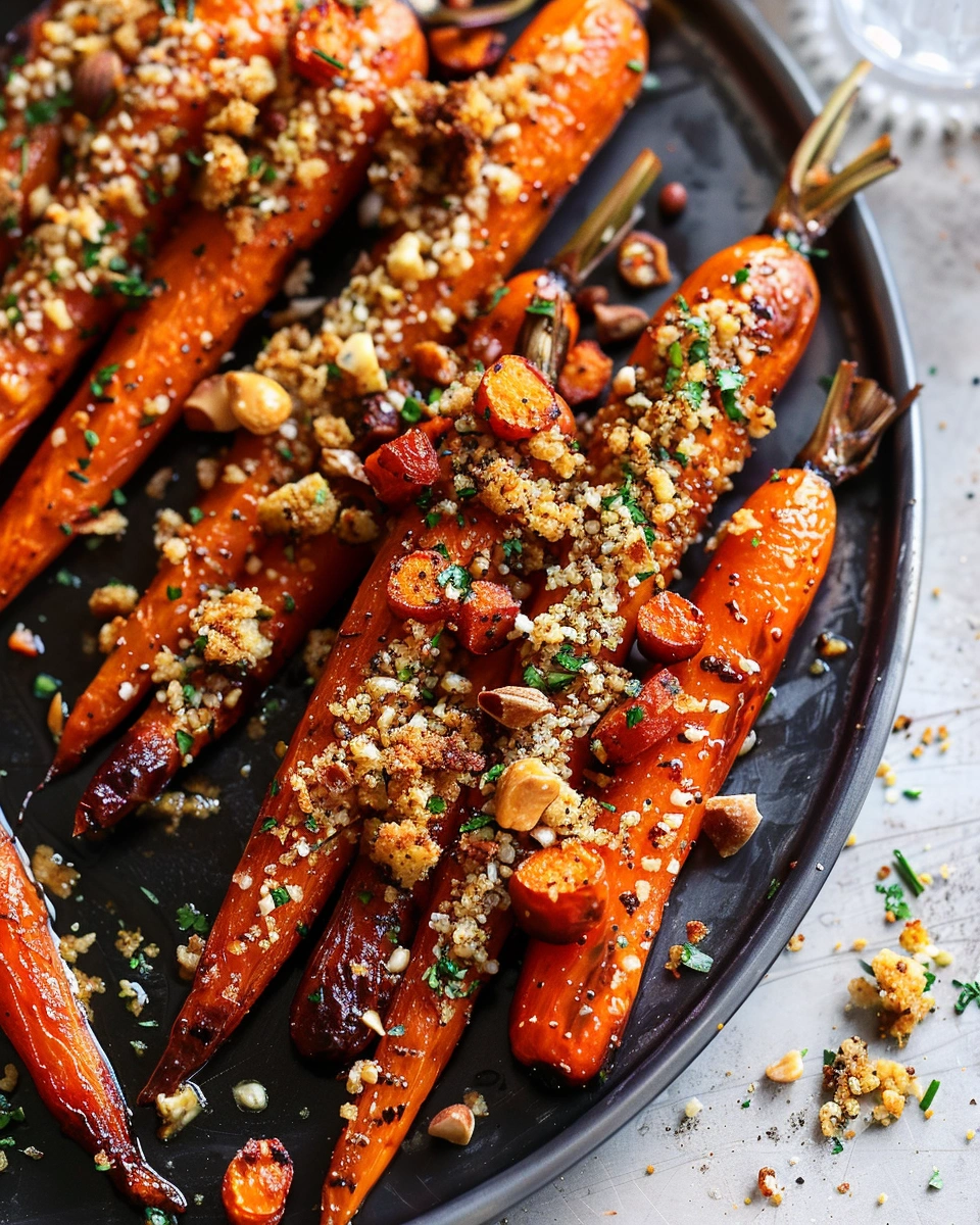 Roasted carrots with dukkah brittle