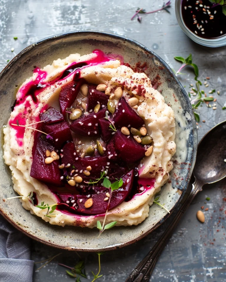 Vegan cauliflower mash with balsamic beets