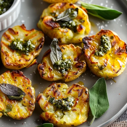 Smashed potatoes with sage pesto