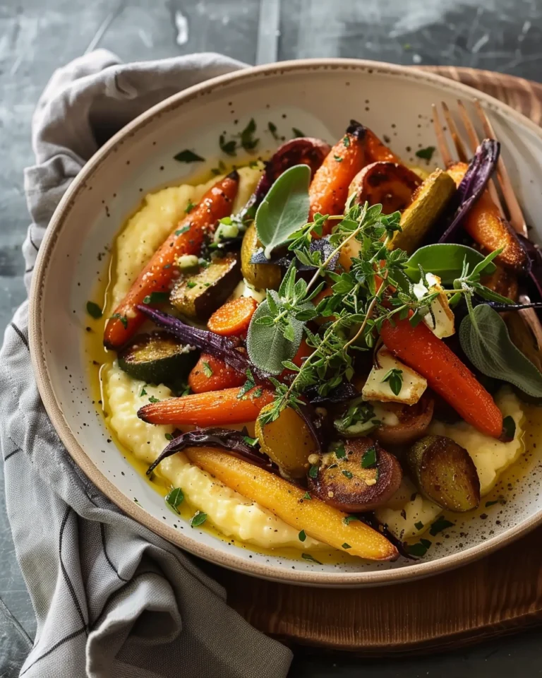The Ultimate Roasted Root Vegetable & Goat Cheese Polenta Bowl