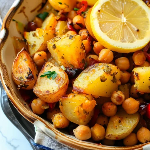 Roasted Potatoes and Chickpeas with Lemon and Oregano