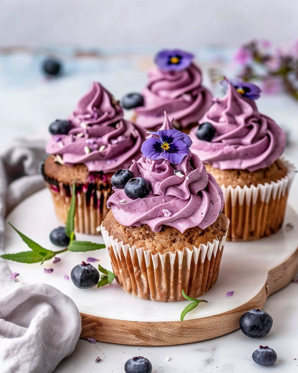 Vegan Earl Grey Cupcakes & Blueberry Frosting