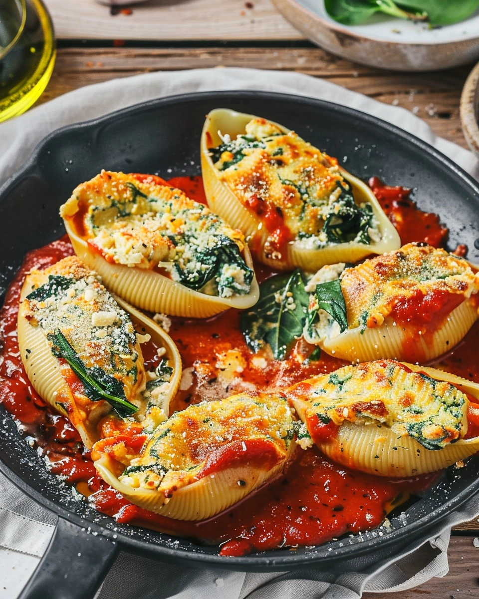 Tofu Ricotta Stuffed Shells with Spinach