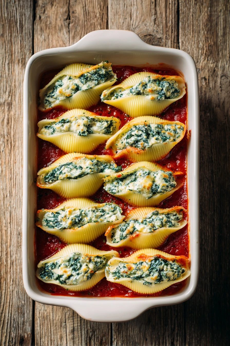 Tofu Ricotta Stuffed Shells with Spinach