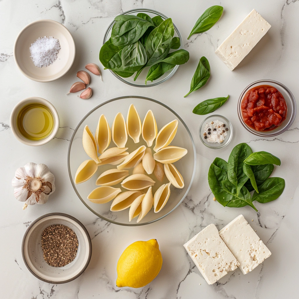 Tofu Ricotta Stuffed Shells with Spinach