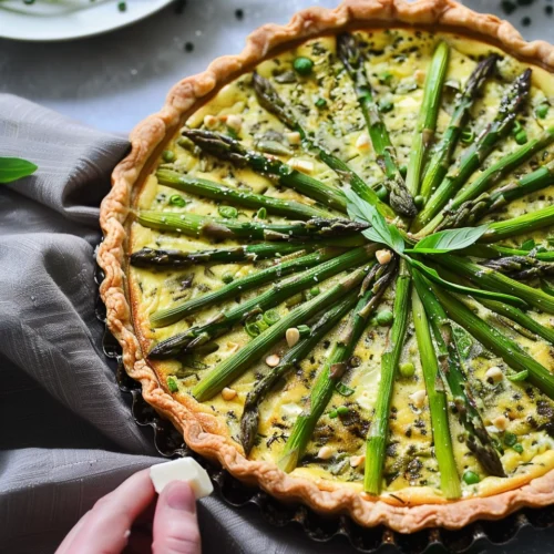 Vegan quiche with asparagus