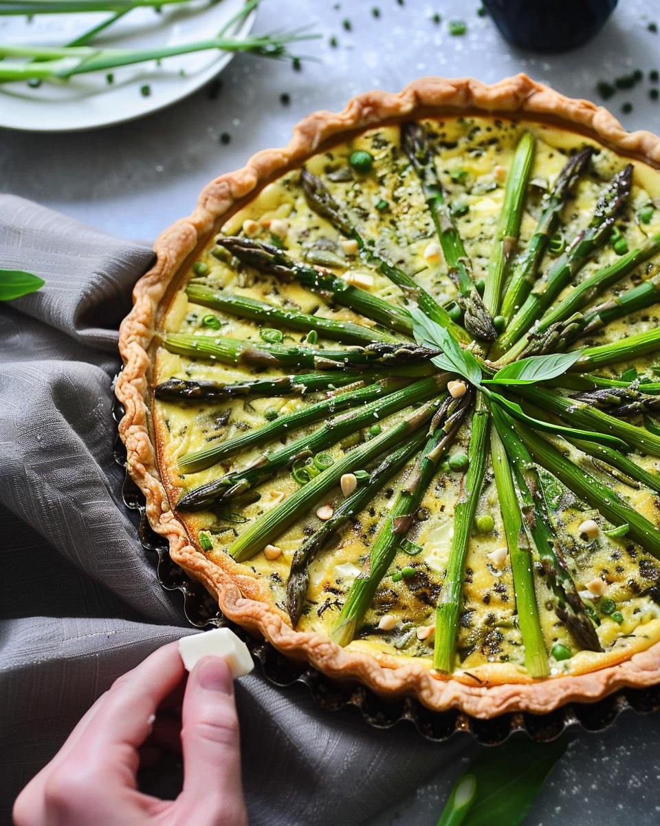 Vegan quiche with asparagus