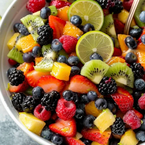 Rainbow Fruit Salad with Maple Lime Dressing