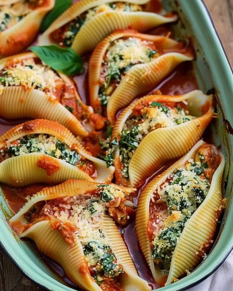 Delicious vegan stuffed shells filled with spinach and tofu on a plate