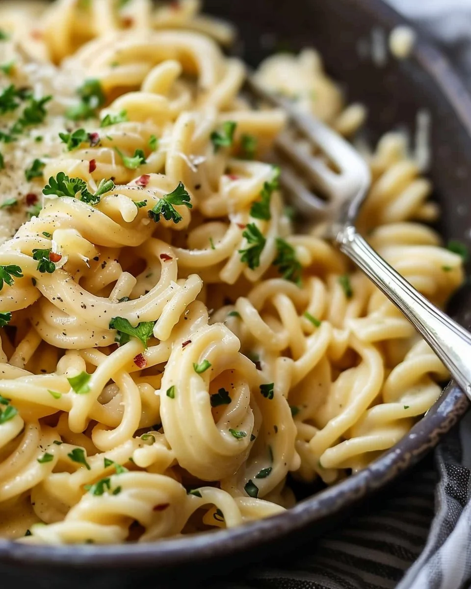 Creamy white bean pasta sauce served over spaghetti
